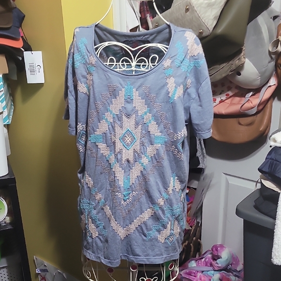 Johnny Was Tops - JOHNNY WAS BOHO EMBROIDERED BLOUSE TUNIC TOP Blue Women’s Size M/L (21 Ptp)